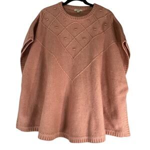 LOFT Pink Chunky Knit Argyle Raised Dot Poncho Sweater Size XS/S